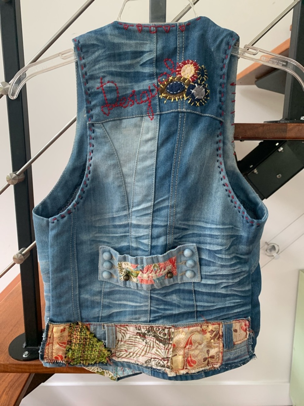 Desigual Light Blue Denim Vest with Floral Lining - Picture 3 of 4
